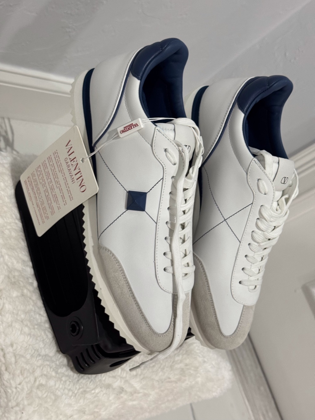 Valentino Garavani White & Navy V-Logo Men’s Leather Sneakers